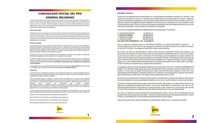 GRAL BELGRANO: Fuerte denuncia del PRO al gobierno de DINAPOLI