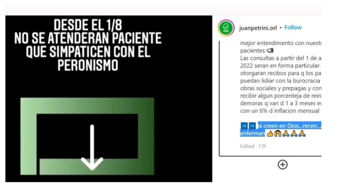 Polémica decisión de un médico bahiense: se niega a atender a peronistas