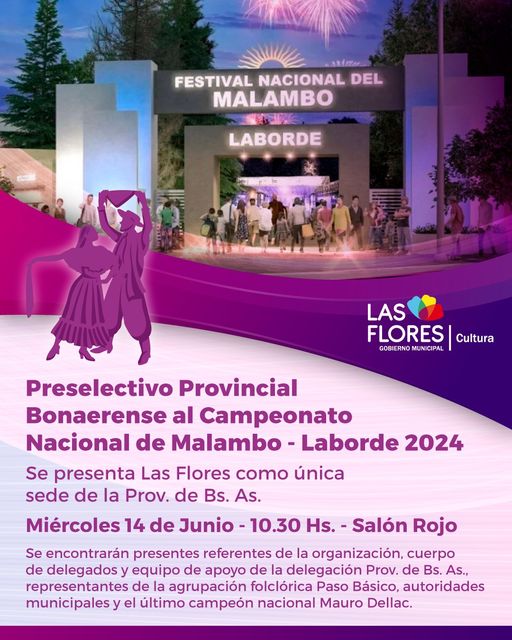 Las Flores será sede del Preselectivo Provincial Bonaerense al Campeonato Nacional de Malambo Laborde 2024 Las Flores será sede del Preselectivo Provincial Bonaerense al Campeonato Nacional de Malambo Laborde 2024