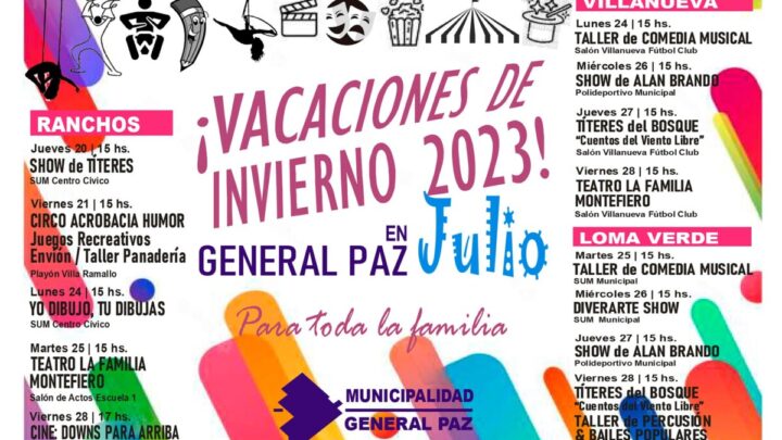 GENERAL PAZ: Espectáculos gratuitos para toda la familia en estas vacaciones de invierno